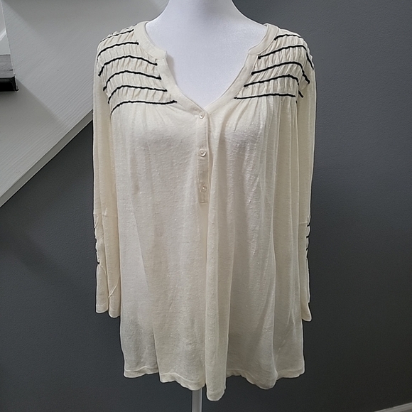 Sundance Peasant Embroidered Top Tunic Cream Ivory Boho Size Med 100% Linen - Picture 1 of 7